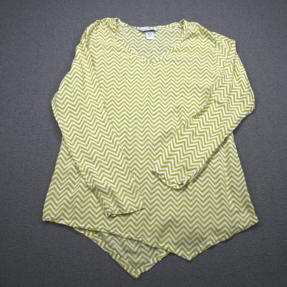 Nomadic Traders Womens Lime Green White Chevron V-Neck‎ Handkerchief Hem Top M